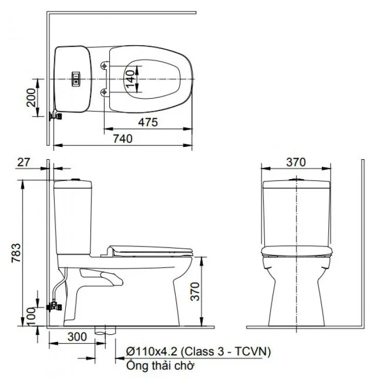Bồn cầu Inax AC-808VN 2 khối xả nhấn 2