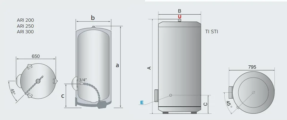 Bình nóng lạnh Ariston 300L đứng đặt sàn ARI 300 STAB 570 THER TM VS EU 4