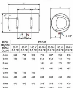 Bình nóng lạnh Ariston Pro R80SH ngang (Titanium Chống giật) 3