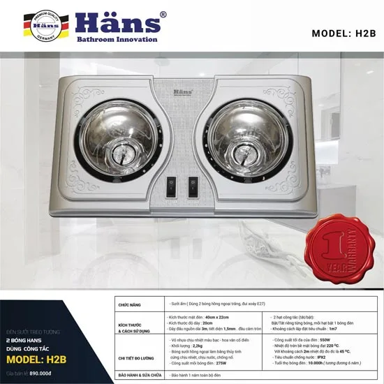 den-suoi-hans-h2b-1 Đèn sưởi phòng tắm Hans H2B 2
