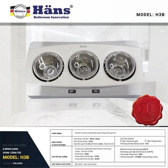 den-suoi-hans-h3b Đèn sưởi hồng ngoại Hans H3B 2