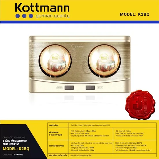 Đèn sưởi nhà tắm Kottmann K2B-Q 2 Đèn sưởi nhà tắm Kottmann K2B-Q 4