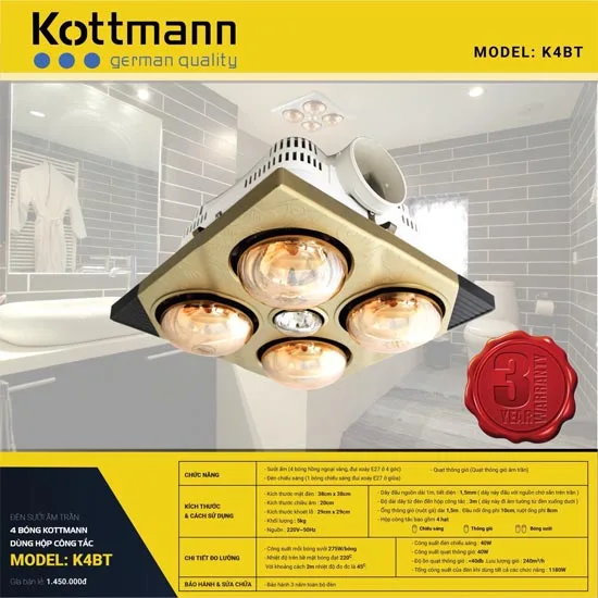 den-suoi-kottmann-k4bt-1 Đèn sưởi nhà tắm âm trần Kottmann K4BT 3