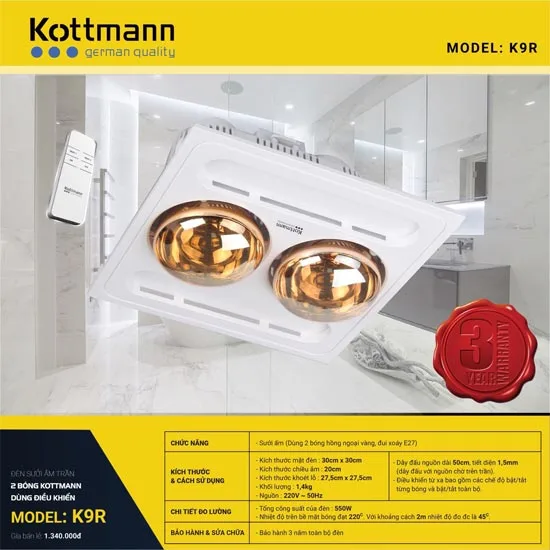 den-suoi-kottmann-k9r-1 Đèn sưởi nhà tắm âm trần Kottmann K9-R 2