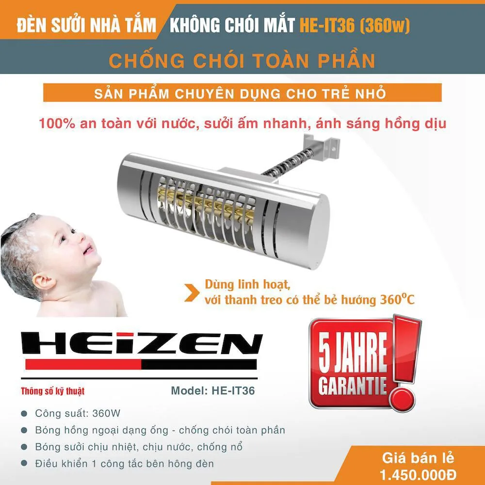 Đèn sưởi nhà tắm Heizen HEIT36 (không chói mắt , có thể quay 360) 2