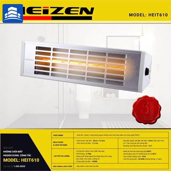 heit610-2 Đèn sưởi nhà tắm Heizen HEIT610 4