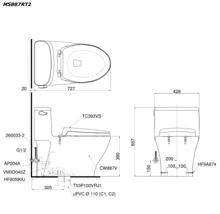 Bồn cầu ToTo MS887RT2 một khối 1 Bồn cầu ToTo MS887RT2 một khối 2