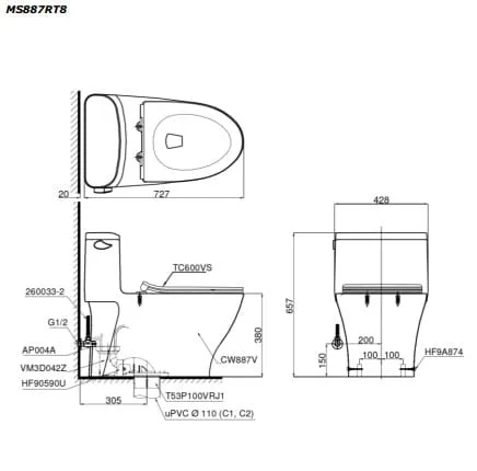 Bồn cầu ToTo MS887RT8 một khối 2 Bồn cầu ToTo MS887RT8 một khối 3