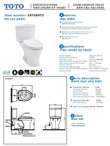 Bồn cầu ToTo CS735DT2 hai khối 2
