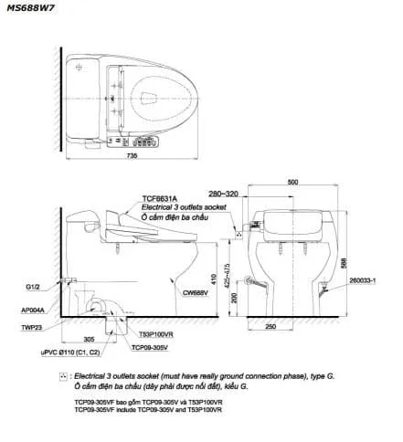 Bồn Cầu Điện Tử TOTO MS688W7 Nắp Rửa Washlet 2