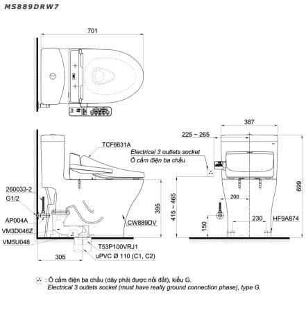 Bồn Cầu Điện Tử TOTO MS889DRW7 (MS889DW7) Nắp Rửa Washlet 2