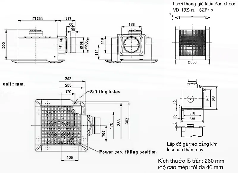 mitsubishi-vd-15z4t5-vd-15zp4t5-kt Quạt hút thông gió âm trần Mitsubishi VD-15Z4T5-D/hẹn giờ 2