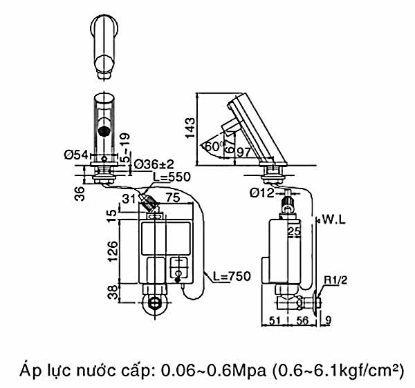 Vòi rửa lavabo cảm ứng nóng lạnh Inax AMV-90K (dùng pin) 2