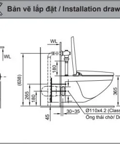 Bồn cầu Inax AC-22PVN treo tường không két nước (Nắp đóng êm) 11