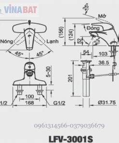 Vòi rửa lavabo nóng lạnh 2 chân Inax LFV-3001S 3