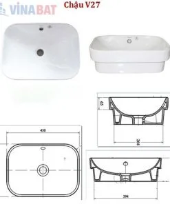 Chậu rửa lavabo Viglacera V27 đặt bàn đá 1 Chậu rửa lavabo Viglacera V27 đặt bàn đá 5