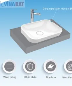 Chậu rửa lavabo Viglacera V27 đặt bàn đá 3 Chậu rửa lavabo Viglacera V27 đặt bàn đá 7