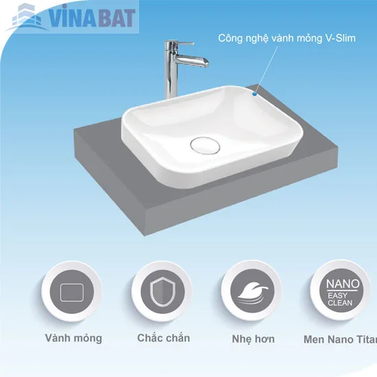 Chậu rửa lavabo Viglacera V27 đặt bàn đá 4