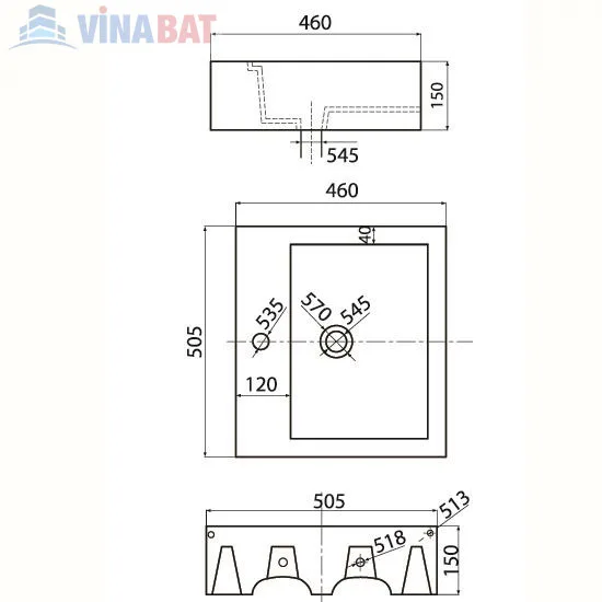 Chậu rửa lavabo Viglacera V42M đặt bàn đá 3