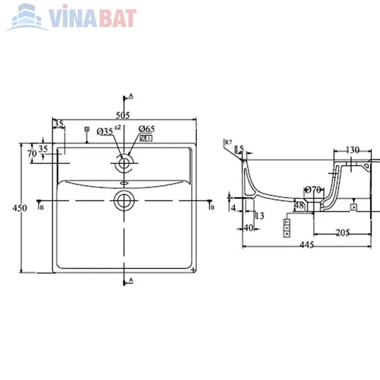 Chậu rửa lavabo Viglacera V42M đặt bàn đá 2
