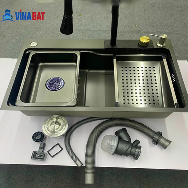 chau-rua-bat-1-ho-8045k-lien-voi-1 Chậu rửa bát 1 hố nano Grunder 8045K bao gồm vòi rửa bát 1