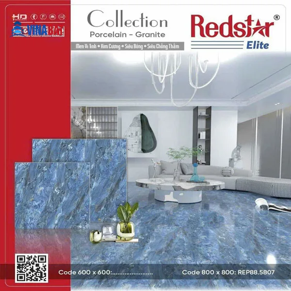 Gạch ốp lát RedStar 80x80cm 5807 vân đá màu xanh 1