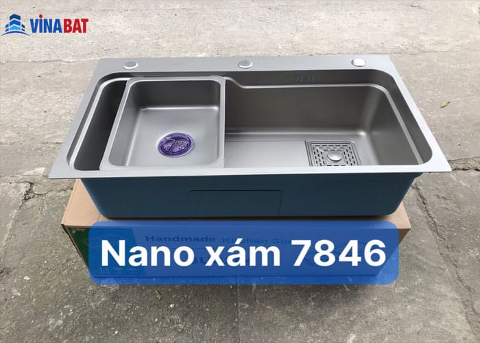Chậu rửa bát 1 hố MAIKA 7846 nano ghi 1 Chậu rửa bát 1 hố MAIKA 7846 nano ghi 2