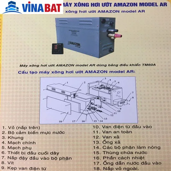 Máy xông hơi ướt Amazon AR-120 kw Van xả cơ 4 Máy xông hơi ướt Amazon AR-120 kw Van xả cơ 8