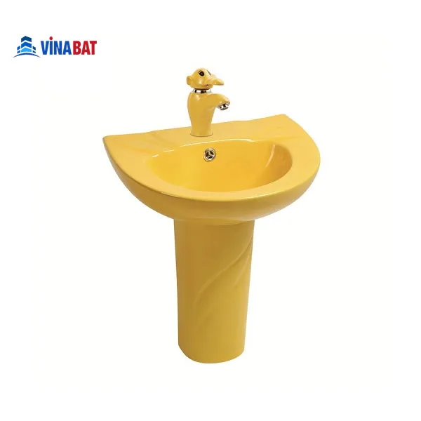 Chậu lavabo trẻ em treo tường có chân màu vàng HN0212 1 Chậu lavabo trẻ em treo tường có chân màu vàng HN0212 2