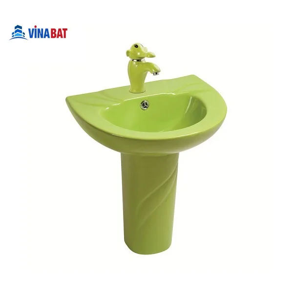 Chậu lavabo trẻ em treo tường có chân màu xanh lá HN0209 1 chau-rua-lavabo-tre-em-mau-xanh