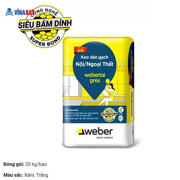 Keo dán gạch đá Weber taigres 20kg ngoại thất 1