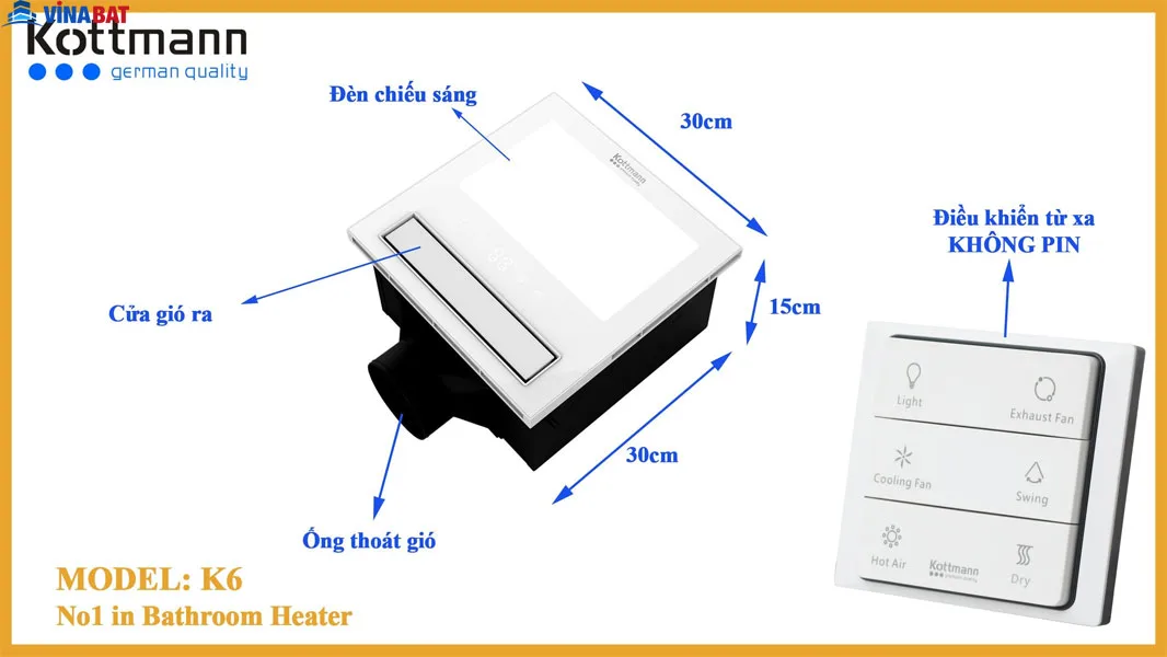 Quạt sưởi âm trần KOTTMANN 5 chức năng K6 8