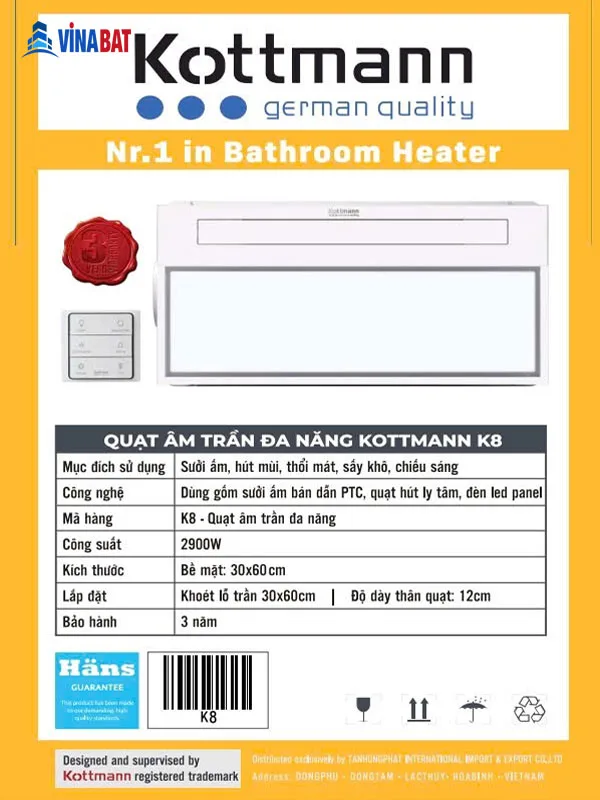 Quạt sưởi âm trần KOTTMANN 5 chức năng K8 11 quat-suoi-da-nang-kottmann-k8