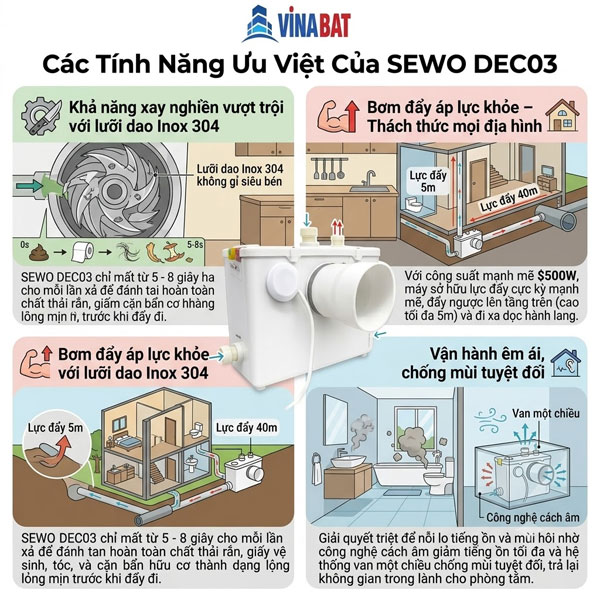 Tính năng ưu việt của máy xử lý chất thải bồn cầu sewo DEC03